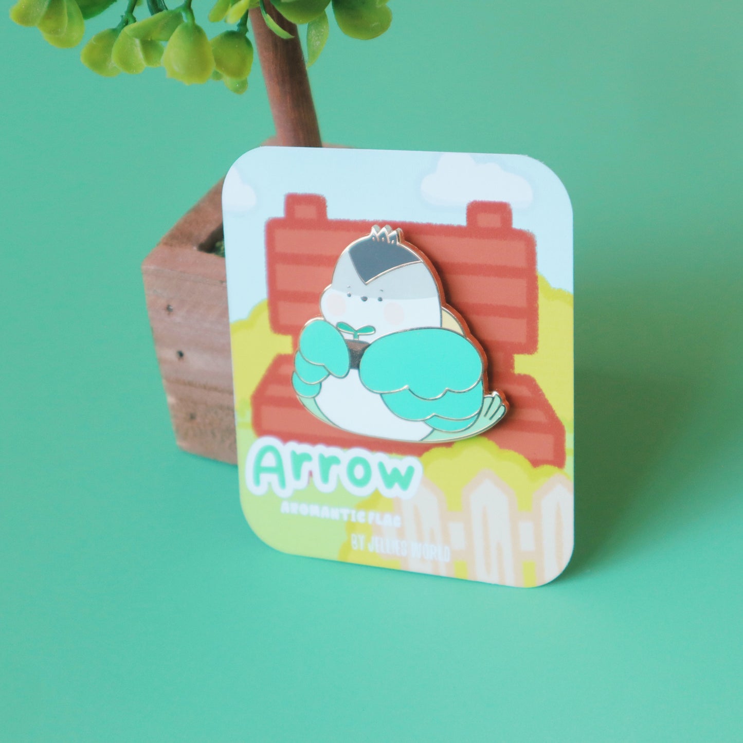 Aromantic Flag Enamel Pin - Subtle LGBT Aro Mascot