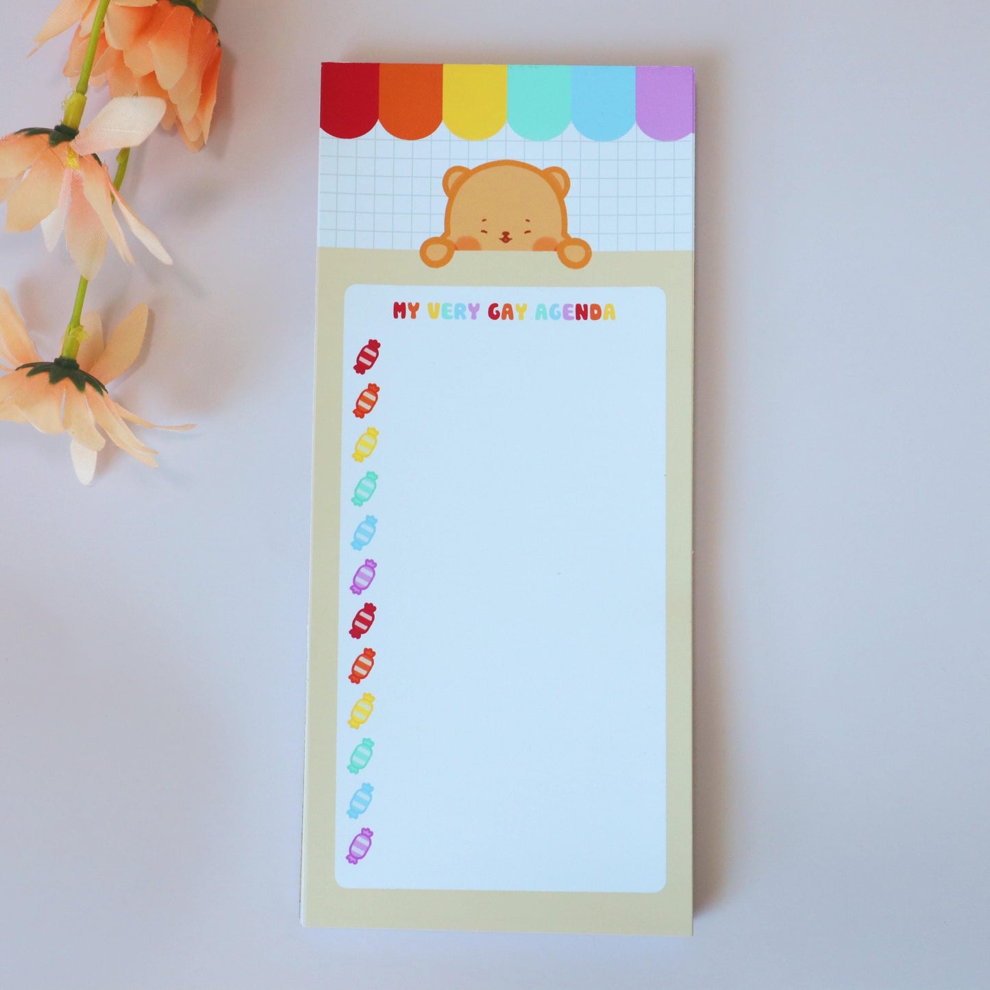 Gay Agenda LGBT Queer Notepad List - To-Do-List Magnetic Grocery List - Pride Flag Kawaii Bear, Candi