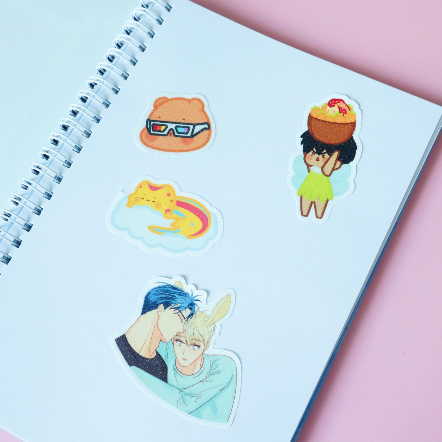 Reusable A5 Sticker Book - Jellies World Kawaii 50 Pages Front & Back - Scrapbook/Journaling  - Blue Pink Purple