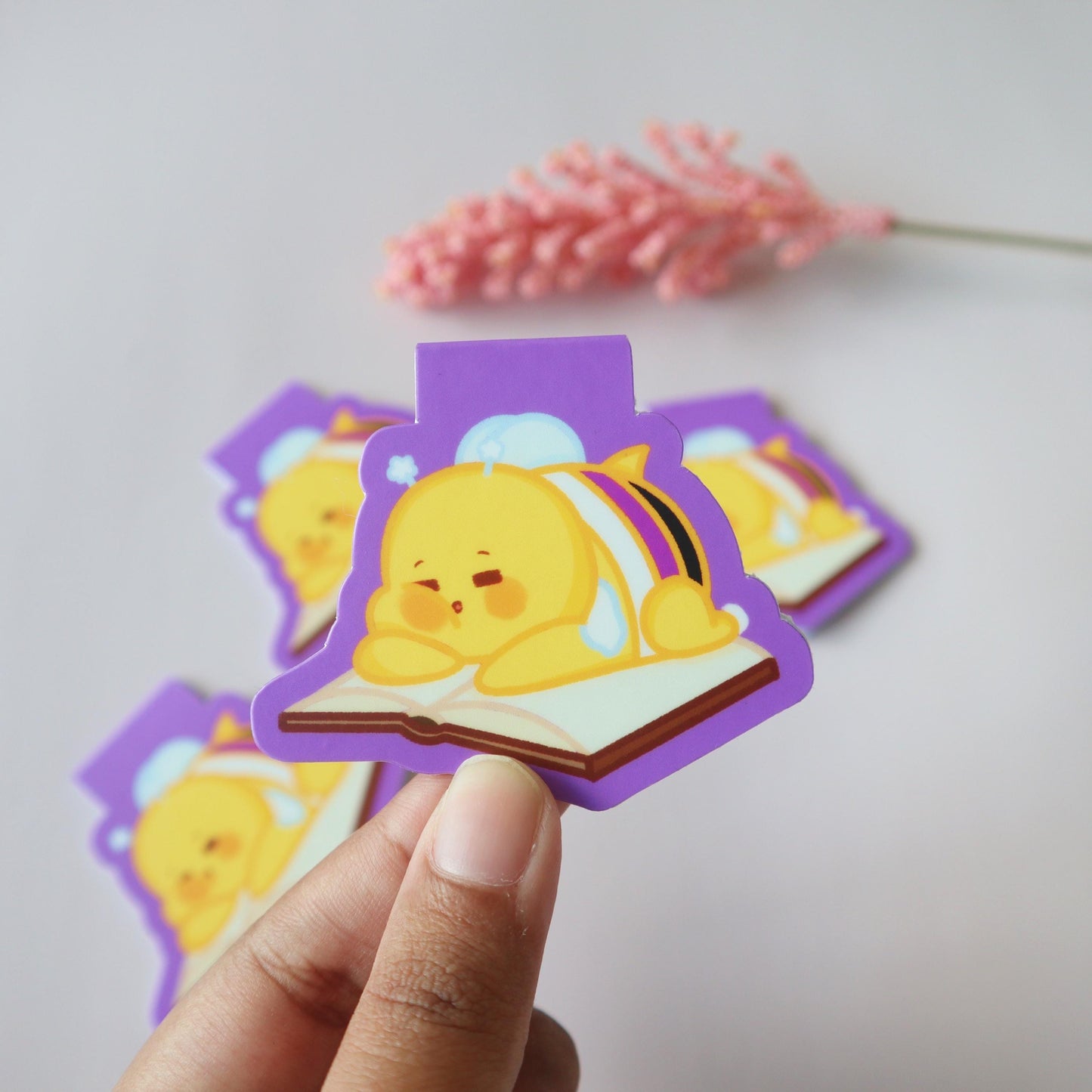 Non-Binary Magnetic Bookmark- Subtle LGBT Enby Mascot Bennie- Kawaii Bee Sleeping Bookmark