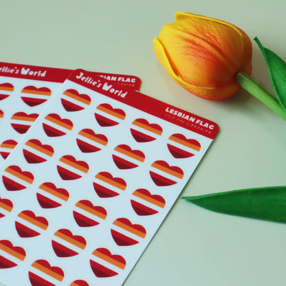 Lesbian Flag Hearts Planner Stickers - Matte/Glossy