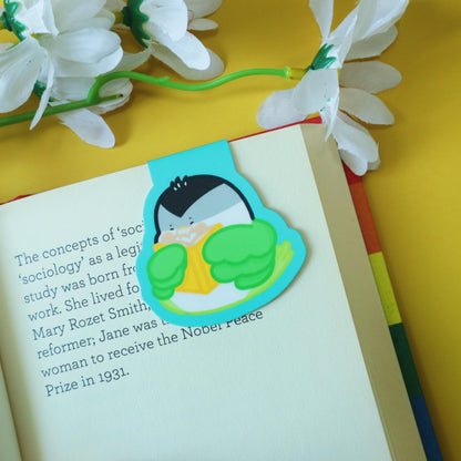 Aromantic Flag Magnetic Bookmark- Subtle LGBT Aromantic Mascot Arrow- Kawaii Bird Eating Book Bookmark