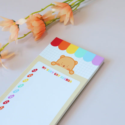 Gay Agenda LGBT Queer Notepad List - To-Do-List Magnetic Grocery List - Pride Flag Kawaii Bear, Candi