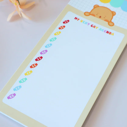 Gay Agenda LGBT Queer Notepad List - To-Do-List Magnetic Grocery List - Pride Flag Kawaii Bear, Candi
