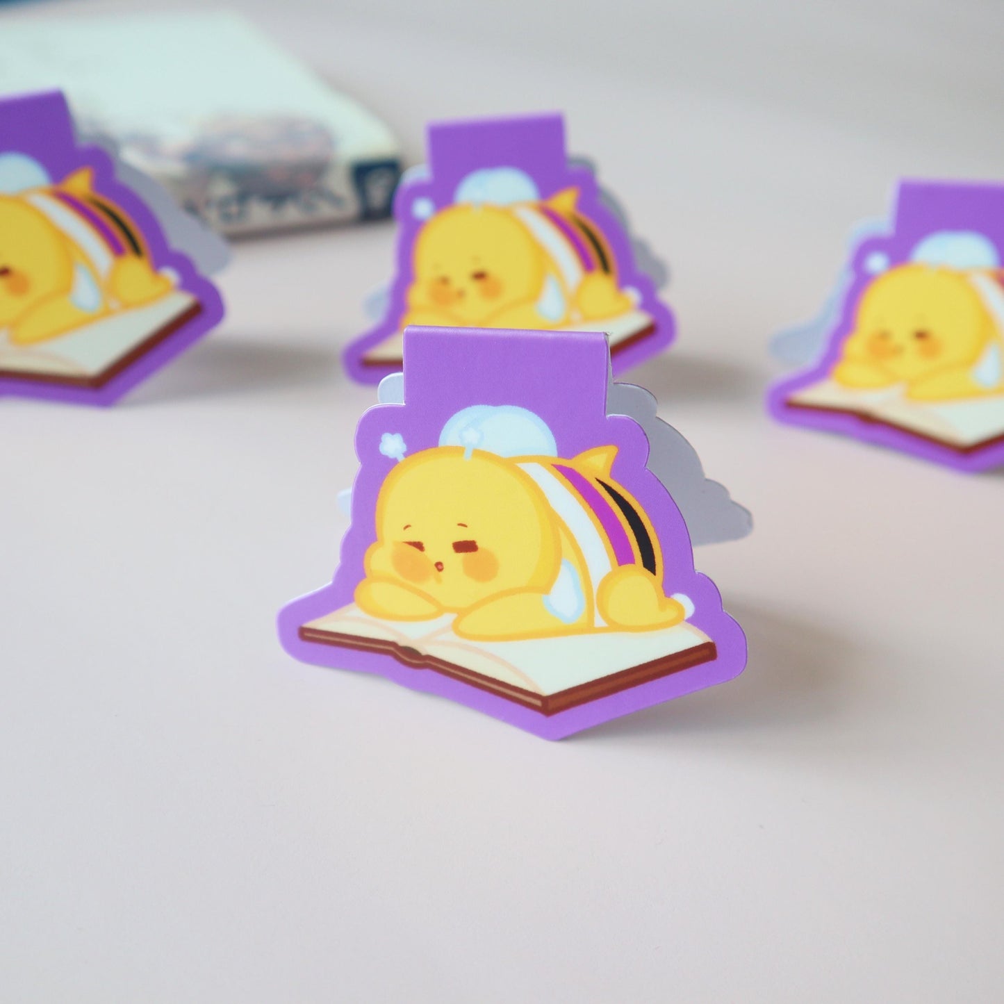 Non-Binary Magnetic Bookmark- Subtle LGBT Enby Mascot Bennie- Kawaii Bee Sleeping Bookmark