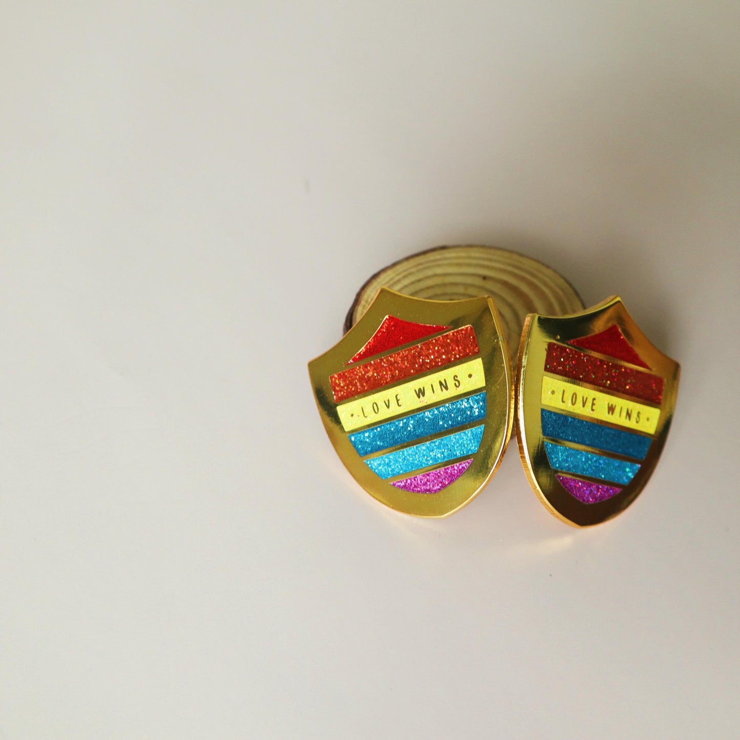Love Wins Enamel Pin - LGBT Queer Flag Shield