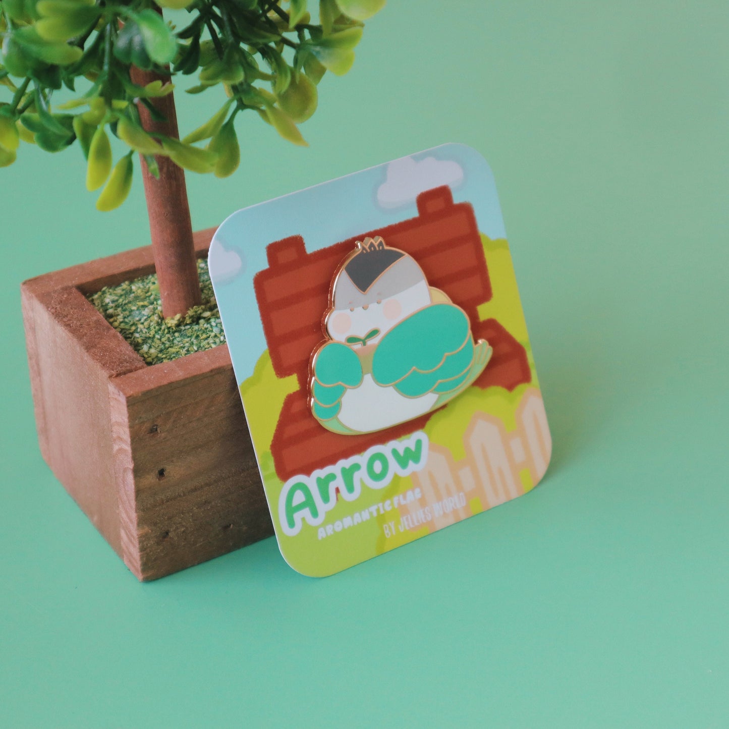Aromantic Flag Enamel Pin - Subtle LGBT Aro Mascot