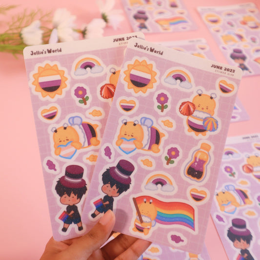 Non-Binary Flag Pride Parade Sticker Sheet - Glitter/Glossy/Matte