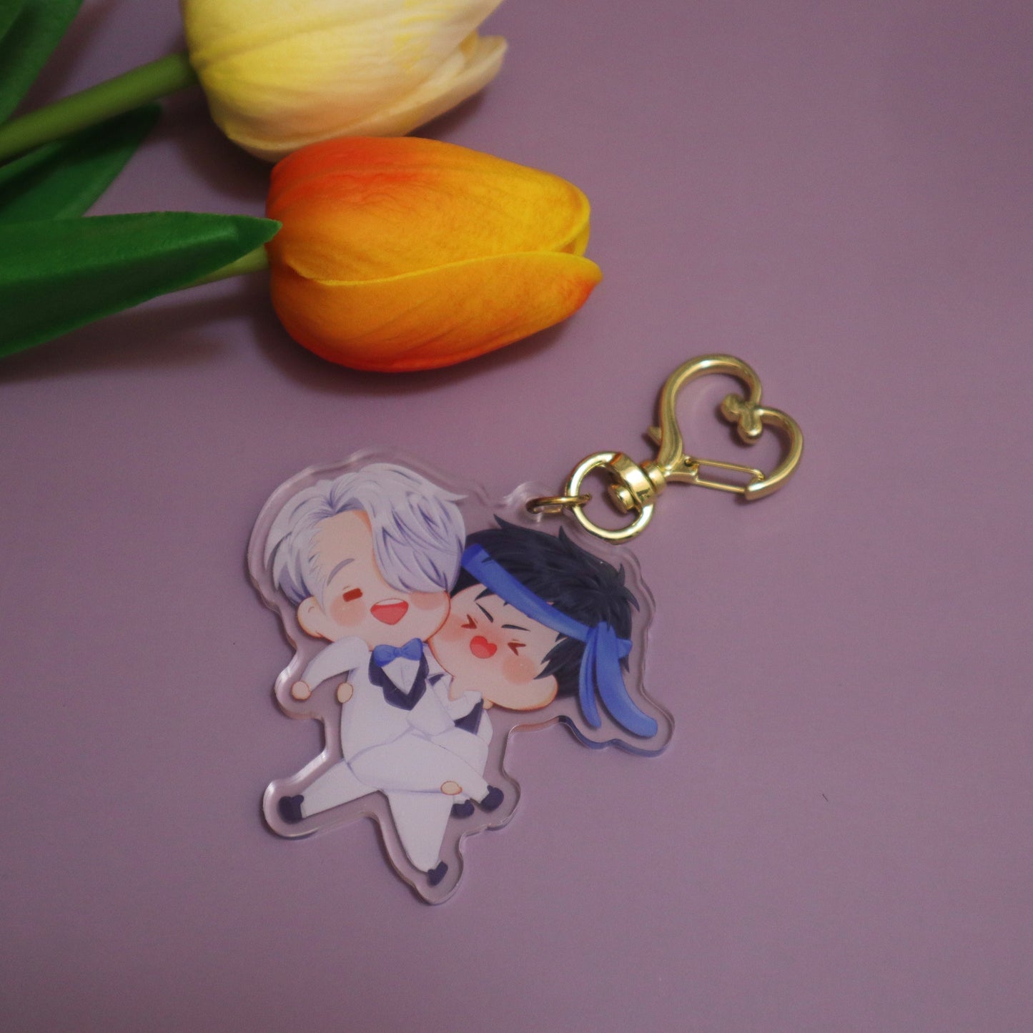 Victuuri YOI Keychain - Just Married Chibi - Kawaii Acrylic Chibi Keyring/Charms - Yaoi/Boys Love Keychain
