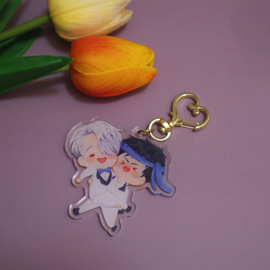 Victuuri YOI Keychain - Just Married Chibi - Kawaii Acrylic Chibi Keyring/Charms - Yaoi/Boys Love Keychain
