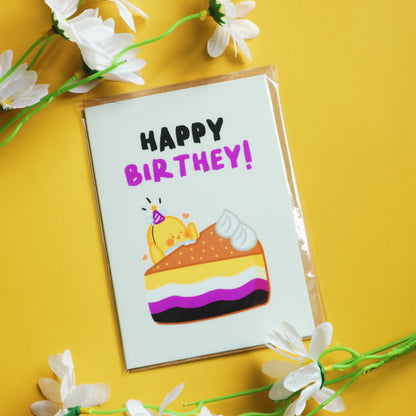 Non-Binary Happy Bir-they Card-Enby Flag Bennie -Cute Queer LGBT Birthday Card