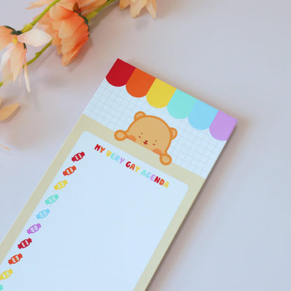 Gay Agenda LGBT Queer Notepad List - To-Do-List Magnetic Grocery List - Pride Flag Kawaii Bear, Candi